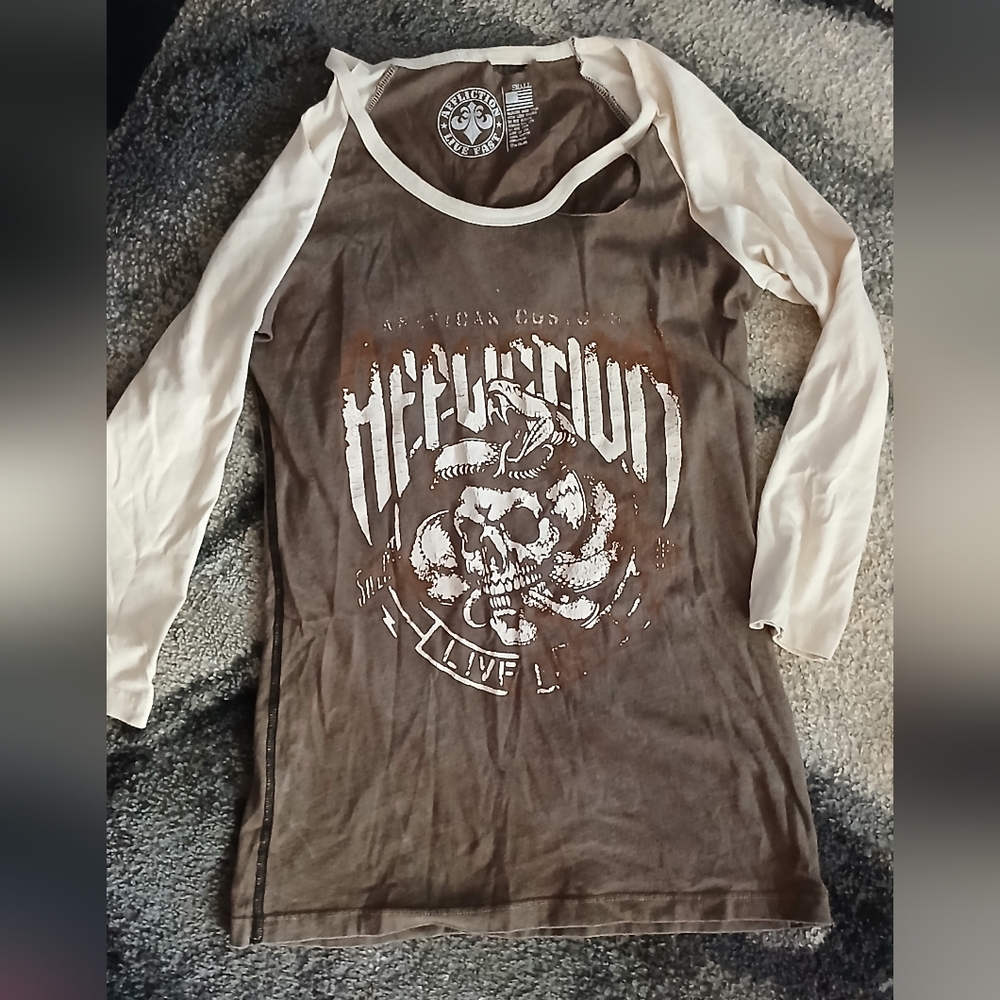 American Fighter Women's Graphic Raglan Top - Black and Gray - Picture 4 of 10